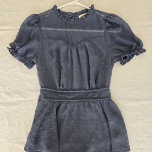 Monteau Blue Blouse with Ruffle Details